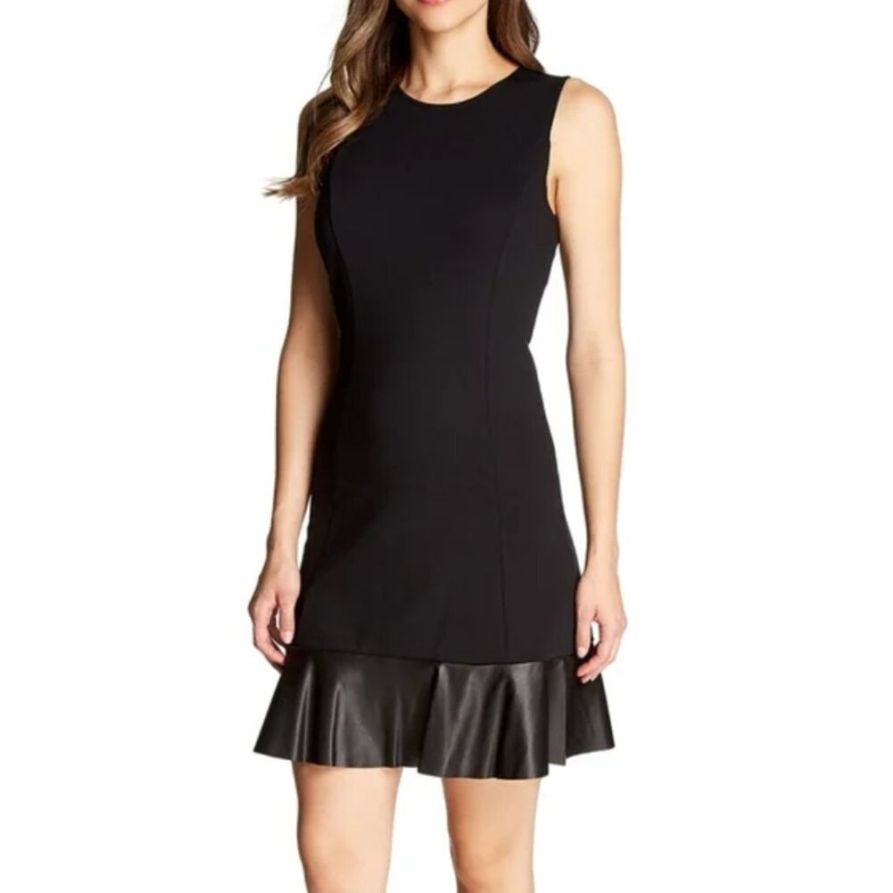 Michael Kors Stretch Faux Leather Hem Ponte Flounce Dress